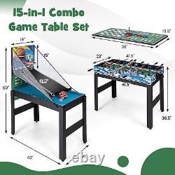 Ensemble de table de jeu Combo 15-en-1 avec hockey, billard, ping-pong, bowling et échecs