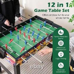 Ensemble de table de jeu combinée 12-en-1 avec baby-foot, air hockey, billard, ping-pong, échecs, bowling