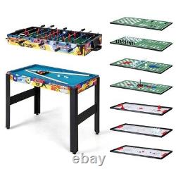 Ensemble de table de jeu combinée 12-en-1 avec baby-foot, air hockey, billard, ping-pong, échecs, bowling