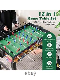 Ensemble de table de jeu combo 12 en 1 - Baby-foot, hockey sur air, billard, ping-pong, échecs, bowling