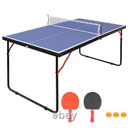 Ensemble de table de ping-pong pliable portable avec filet et 2 raquettes pour intérieur/extérieur