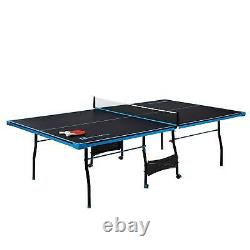 Ensemble de tennis de table Ping Pong de taille officielle avec accessoires 4 pièces intérieur noir/bleu.