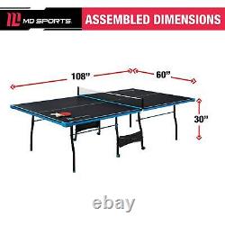 Ensemble de tennis de table Ping Pong de taille officielle avec accessoires 4 pièces intérieur noir/bleu.
