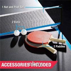 Intérieur Extérieur Ping Pong Table Taille Officielle 2 Paddles & Balles Bleu Noir Pli