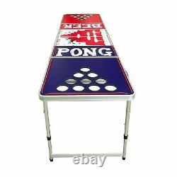 Jeu De Bière Pong Portable Table Pliable En Aluminium Led Lights Porte-cuper 8 Pieds Nouveau