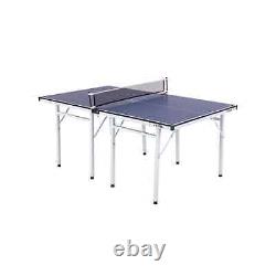 Nouvelle table de ping-pong compacte Stiga T8460 Space Saver séparée en deux tables bleues.