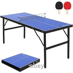 Table De Ping-pong Portable, Table De Tennis Pliable Avec Filet, Bleu, 60x26x27.5 Pouce