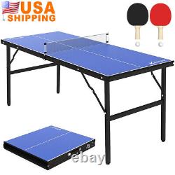 Table Pliable De Ping-pong De Tennis Intérieur Portable Avec Paddles + Boules