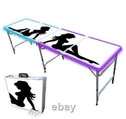 Table de beer pong pliable de 8 pieds avec lumières LED - Fille camionneur avec lumières LED