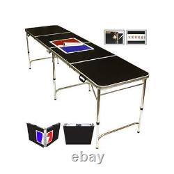 Table de beer pong pliable de 8 pieds avec ouvre-bouteille, support de balles et 6 balles de pong