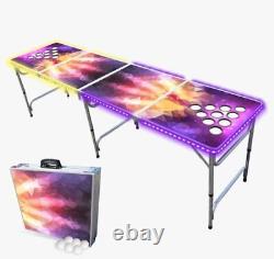 Table de bière pliable PartyPong de 8 pieds avec trous pour gobelets et lumières LED Prism Edi