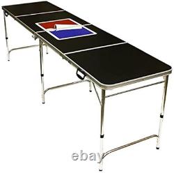 Table de bière pliable de 8 pieds avec ouvre-bouteille, support de balles et 6 balles de ping-pong