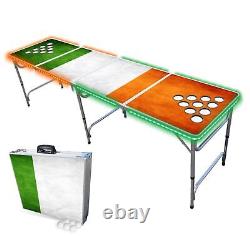 Table de bière pong pliante de 8 pieds avec trous pour les gobelets et lumières LED - Édition Shenanigans