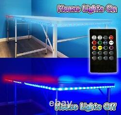 Table de bière pong pliante de 8 pieds avec trous pour les gobelets et lumières LED - Édition Shenanigans