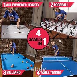 Table de jeu 4-en-1 avec babyfoot, hockey sur air, tennis de table et billard