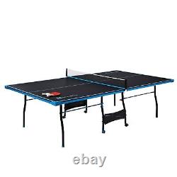 Table de ping-pong de taille officielle pour intérieur avec raquettes, balles, pliable et roulettes.