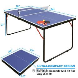 Table de ping-pong de tennis d'intérieur de taille moyenne avec filet et 2 raquettes pliables et portables