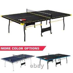 Table de ping-pong de tennis d'intérieur de taille officielle avec 2 raquettes, balles, pliable et roulettes.
