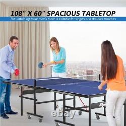 Table de ping-pong pliable 9' x 5' avec filet et poteaux - Jeu amusant pour salle de sport ou salle de jeux