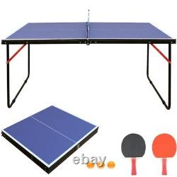 Table de ping-pong pliable de taille moyenne avec filet et 2 raquettes, portable