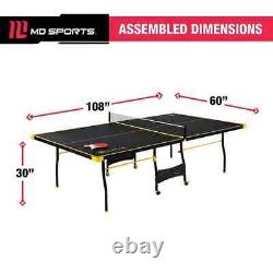 Table de ping-pong pliable de taille officielle avec raquettes, balles et filet pour intérieur.