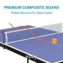 Table de ping-pong pliable et portable de taille moyenne avec filet et 2 raquettes