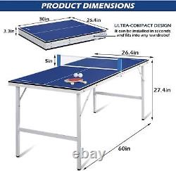 Table de ping-pong pliable portable pour l'intérieur avec raquettes et balles de tennis de table