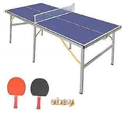 Table de ping-pong pliable, table de tennis de table portable, avec filet et 2 raquettes