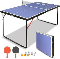 Table de ping-pong pliante et portable avec filet et 2 raquettes de ping-pong