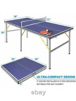 Table de ping-pong portable pliable de taille moyenne de 6 pieds avec filet pour jeux en extérieur