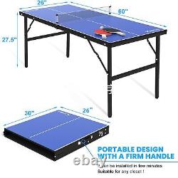 Table de ping-pong portable pour intérieur et extérieur avec filet bleu 60 x 26 x 27,5 pouces.