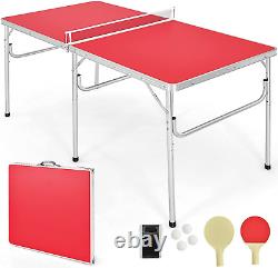 Table de ping-pong portable rouge pliante, ensemble de jeu de tennis de table, 60X30 pouces.