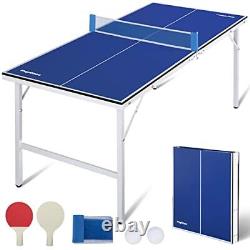 Table de ping-pong portable, table de tennis de table pliable de taille moyenne avec filet, 2 raquettes