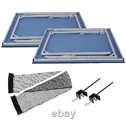 Table de tennis de table ZENY intérieur/extérieur avec filet Table de ping-pong pliable, bleue