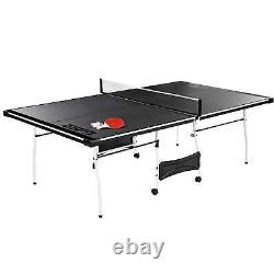 Table de tennis de table d'intérieur de taille moyenne de 15 mm en 4 pièces, accessoires inclus, noire.