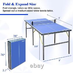 Table de tennis de table de taille moyenne 6X3 pieds, intérieur/extérieur, table de ping-pong portable
