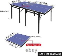 Table de tennis de table intérieur/extérieur pliante de 6 pieds avec filet, 2 raquettes de tennis de table.