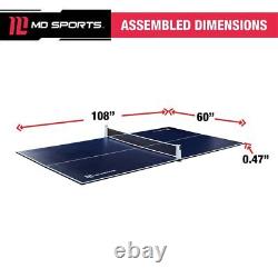 Table de tennis de table intérieure et extérieure avec plateau de conversion, filet rétractable pré-assemblé, bleu.