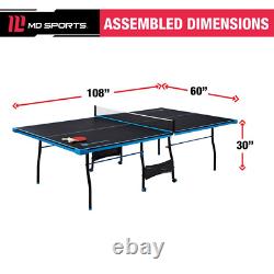 Table de tennis de table intérieure pliable de taille officielle pour les sports avec 2 roulettes verrouillables.