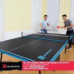 Table de tennis de table intérieure pliable de taille officielle pour les sports avec 2 roulettes verrouillables.