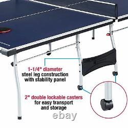 Table de tennis de table pliable et portable avec raquettes et balles, noir/bleu.