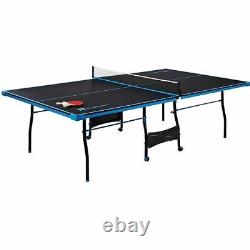 Table de tennis de table pliable et portable avec raquettes et balles, noir/bleu.