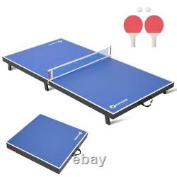 Table de tennis de table pliable, mini table de ping-pong portable pour jeu d'intérieur bleu