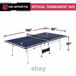 Table de tennis de table pliable portable d'intérieur avec raquettes et balles, noir/bleu