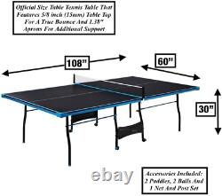 Table de tennis de table pliable roulante bleu noir avec 2 raquettes