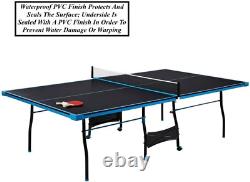 Table de tennis de table pliable roulante bleu noir avec 2 raquettes