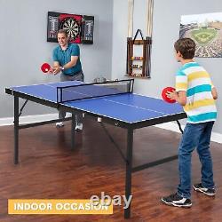 Table de tennis de table pliable, table de tennis de table portable avec 2 raquettes de tennis de table