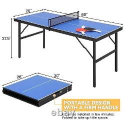 Table de tennis de table pliable, table de tennis de table portable avec 2 raquettes de tennis de table