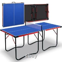 Table de tennis de table pliante SereneLife 2 pièces avec mode de jeu en solo - Bleu