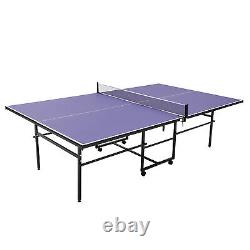 Table de tennis de table pliante de 9 pieds de taille standard pour l'intérieur avec filet en maille et 4 roues NEUF